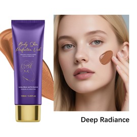 Body Coverage Perfector with Brush - Waterproof Leg & Body Makeup No Transfer, Tattoo & Scar Cover Up Full Coverage, Complexion Perfector for All Skin Tones (Deep Radiance)