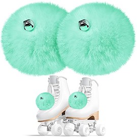 Sumind 2 Pieces Roller Skate Pom Poms with Jingle Bells for Women Girls Princess Fluffy Tie-on Roller Skate Pom Poms Fuzzy Pom Poms for Quad Roller Skate Accessories (Mint Green,8 cm)