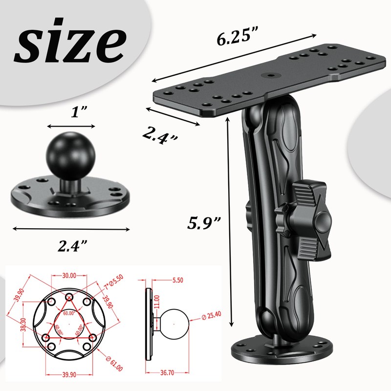 LOKTENWO Aluminum Alloy Fish Finder Mount, Marine Electronic Mount