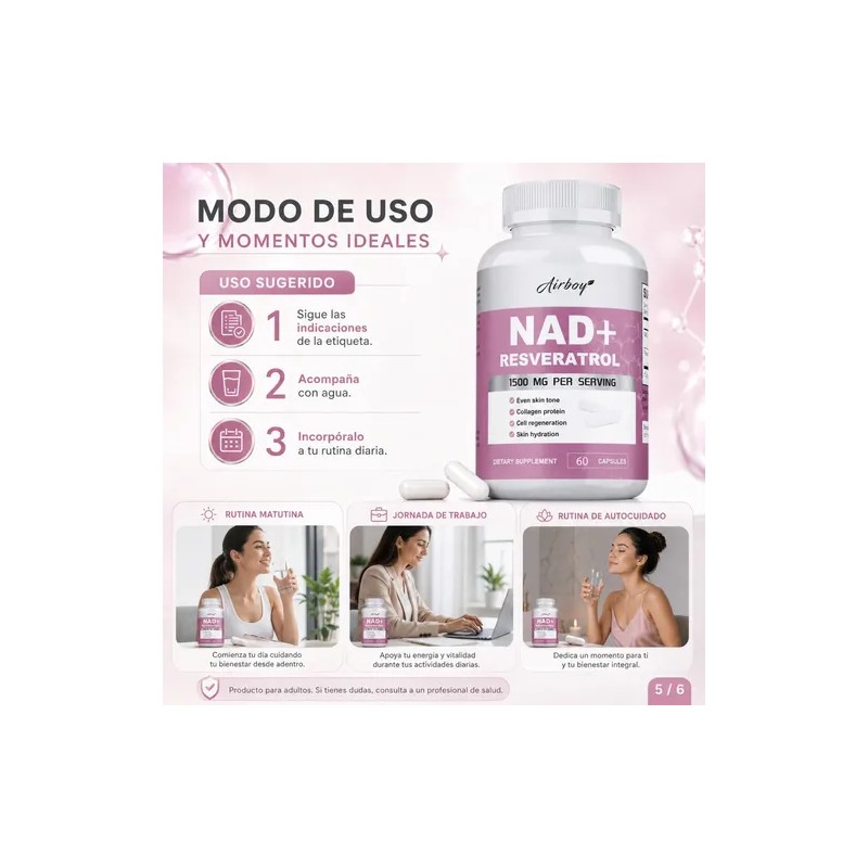 Cápsulas Nad+ Resveratrol 1500mg Frasco 60 Piezas Adulto