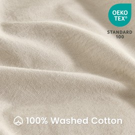 BISELINA 100% Washed Cotton Duvet Cover Set 3pcs with Bowknot Ties Strap Solid Color Linen Like Textured Durable Breathable Soft Comfy Chic Bedding (Oversized King, Sandy Beige)