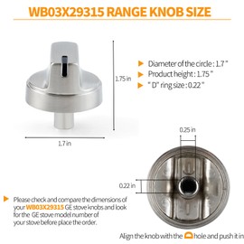 Atgestore WB03X29315 Stove Knob Replacement for GE Stove Parts Stainless Steel KIP 5U06 191D9233 GE Cooktop Knobs JGP5030SLSS JGP5036SL1SS GE Gas Range Burner Control Knob Electric Stove Top Knob 1Pcs