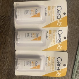 CeraVe Sunscreen STICK SPF 50 InVisible Zinc .47oz Oil Free New EXP 10/25 3 Pk