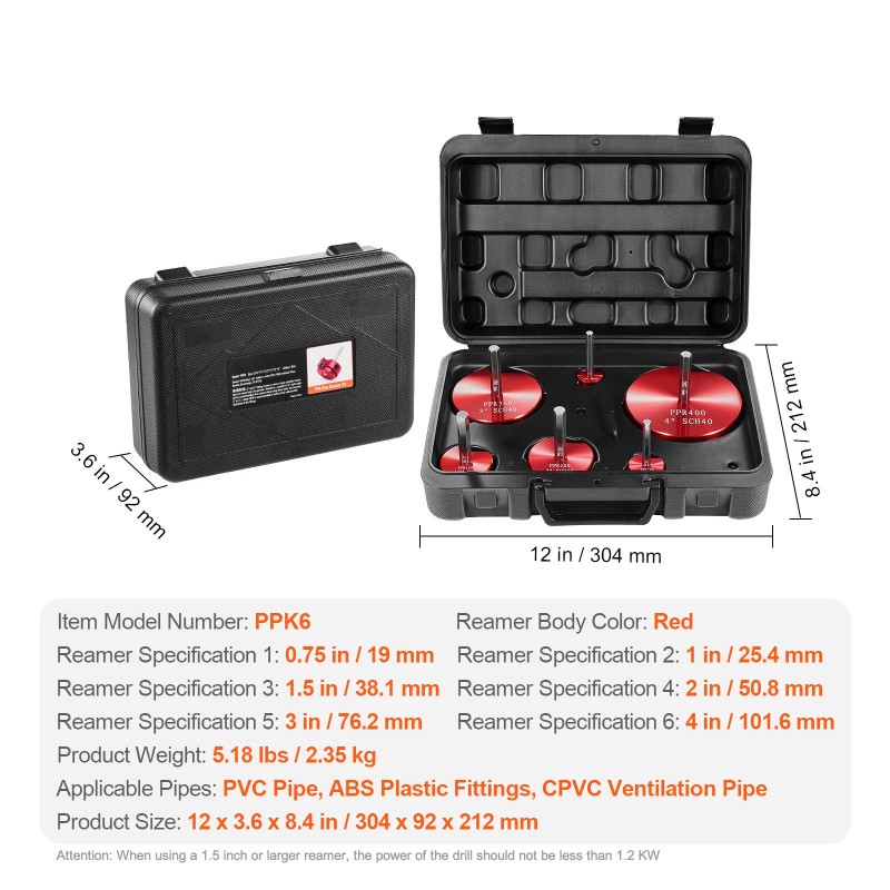 6Pcs PVC Pipe Reamer Plastic PVC Pipe Fitting Reamer Plumbing