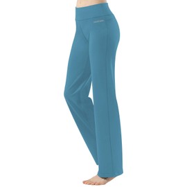 HISKYWIN 17"/23"/27"/29"/31"/33"/35" Inseam Capri/Petite/Regular/Tall Length Women's Straight Leg Yoga Pants Zip Pocket HF607-Haze Blue-M
