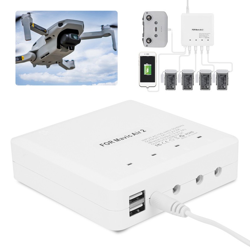 RC Drone Battery Charger with USB Port for 4 Batteries