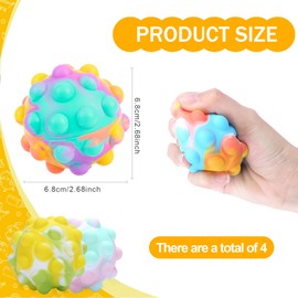 Wekuw Stress Balls, Pack of 4 Anti-Stress Balls, Pop It Ball, Fidget Toy, Popit Anti-Stress Balls, Sensory Fidget Toy, Stress Ball for Kneading, Anti-Stress Toy for Children and Adults (4 Colours)