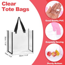 sourcing map 6 Pack Clear Tote Bags Bulk, 12" x 6" x 12" Reusable Clear Plastic Tote Bags with Handles PVC Stadium Approved Clear Bags Beach Bag Transparent for Work Stadium Events, Black