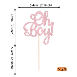 24 piezas de adornos para magdalenas de Oh Boy Glitter It's a Boy Baby Birthday cupcake Picks Baby Shower Decoración para tartas para revelar género, baby shower, niños, suministros para fiestas de cumpleaños, color rosa claro