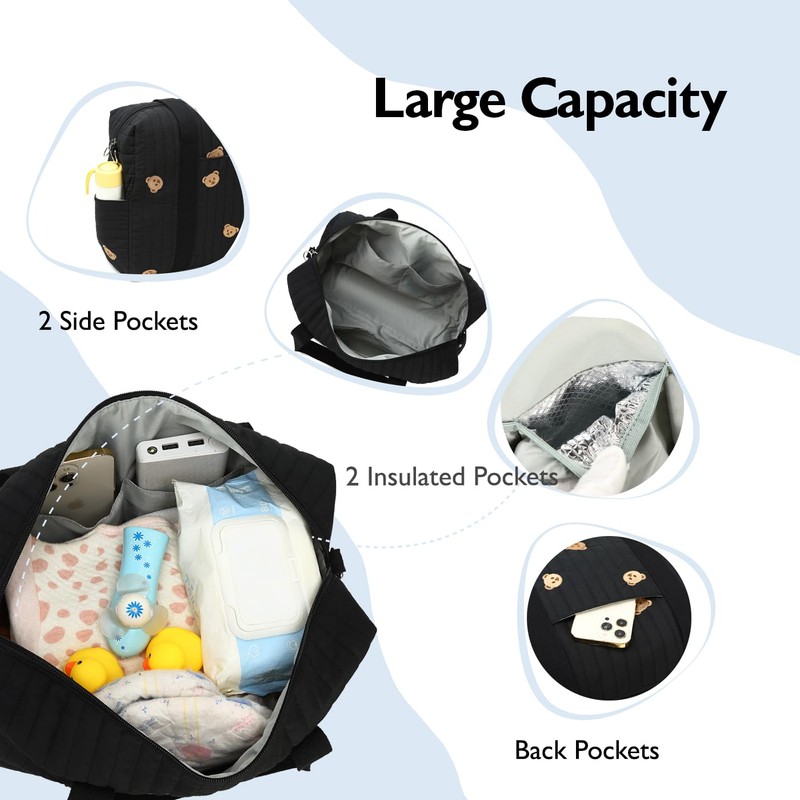 LORADI Convertible Diaper Bag Tote with Insulated Pockets and Stroller
