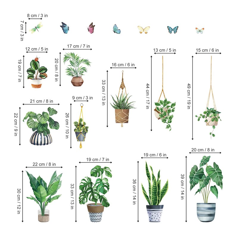 decalmile Hanging Potted Plant Window Clings Tropical Botanical Cactus Window