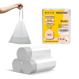 Bolsas de basura pequeñas para baño, bolsas de basura de 4 galones con cordón, forro para cesta de basura Inwaysin blanco, 15 L, 54 unidades