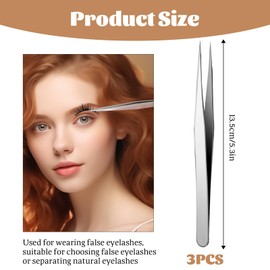 3 PCS Fine Tip Tweezers, Straight Precision Pointed Tweezers for Crafting Stainless Steel Eyelash Tweezer Needle Nose Tweezer for Craft Eyelash Extensions Blackhead Hair Eyebrow Removal Jewelry-Making