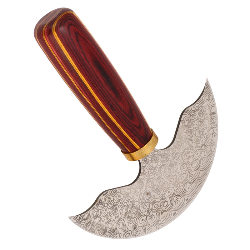 Round Leather Knifes Incisive Blade High Hardness Polished Wooden Handle