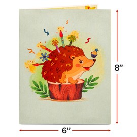 Paper Love Frndly 3D Birthday Pop Up Card, Birthday Hedgehog, Handcrafted - 100% Recycled and Eco-Friendly, 8" x 6" Cover - with Removable Note Card
