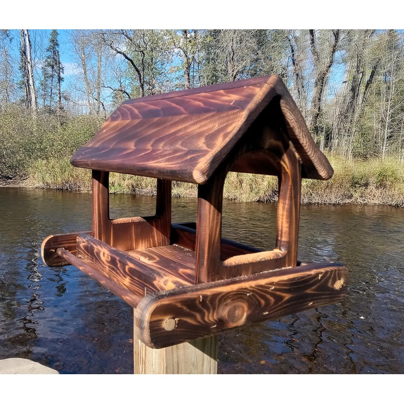 14 Inch Post Mount Cedar Wood Fly Through Platform Bird
