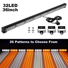 ASPL 36" 32LED Traffic Advisor Light Bar Warning Emergency Strobe Light Bar Directional Flashing Emergency Caution Lighting Led Safety Lights with 16 ft Straight Cord (Amber/White)