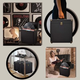Costravio Vinyl Record Storage Record Holder Display Box Album Storage Moving Boxes Holds 30 Valuable Records 7/10/12 Inch Record Crates Vinyl Organizer for Journey Black