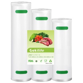 Gokilife Vacuum Packaging Bag, Vacuum Packing, Roll, PA+PE Safe Material, 7.9 x 23.6 x 23.6 inches (20 x 600 cm), 11.0 x 23.6 inches (25 x 600 cm), Set of 3, Food Sealer, Vacuum Sealer Roll, Special Roll, Embossing, Degassing, Seal, Dedicated Antibacteri