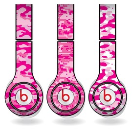Pink Military Camouflage Print Set of 3 Headphone Skins for Beats Solo HD Headphones - Removable Vinyl Decal!