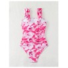 OYOANGLE Girl's Floral Print One Piece Swimsuit Mesh Ruched Bathing