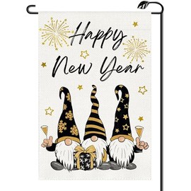 Gnomes Happy New Year Garden Flag 12x18 Inch Vertical Double Sided Winter Fireworks Small Flags Farmhouse Outside Decoration For Yard XN02