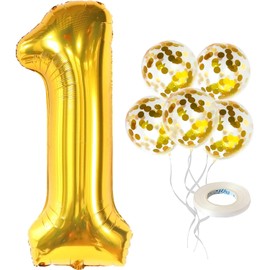 KatchOn, Giant Gold 40 Inch Number 1 Balloon, Pack of 6 | Gold One Balloons for 1st Birthday, Anniversary & Party Decorations