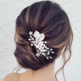 Zoestar Flower Wedding Hair Combs Silver Beads Bridal Hairpiece Rhinestone Leaf Hair Accessories for Women and Girls