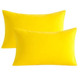 Organictune Pillow Cases King Size Set of 2 Microfiber Pillowcases Shrinkage and Fade Resistant Pillow Covers with Envelope Closure(Yellow,20x36 Inches)