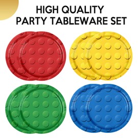 Funhax 40PCS Building Block Party Supplies PaperPlates for Building Blocks Themed Party Supplies 7" Birthday Disposable Dessert Plates for Boys, Kid’s Birthday Decorations