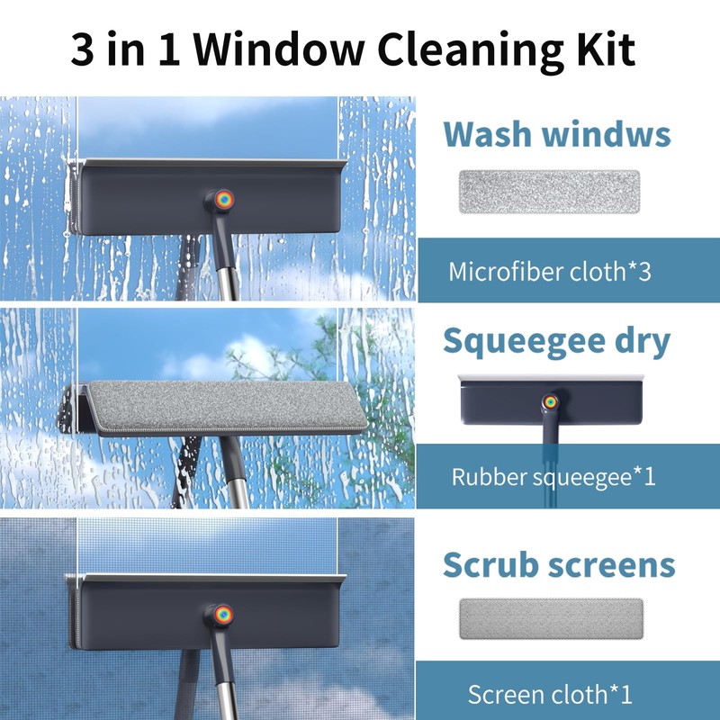 3 in 1 Window Squeegee for Home, Window Cleaning Kit