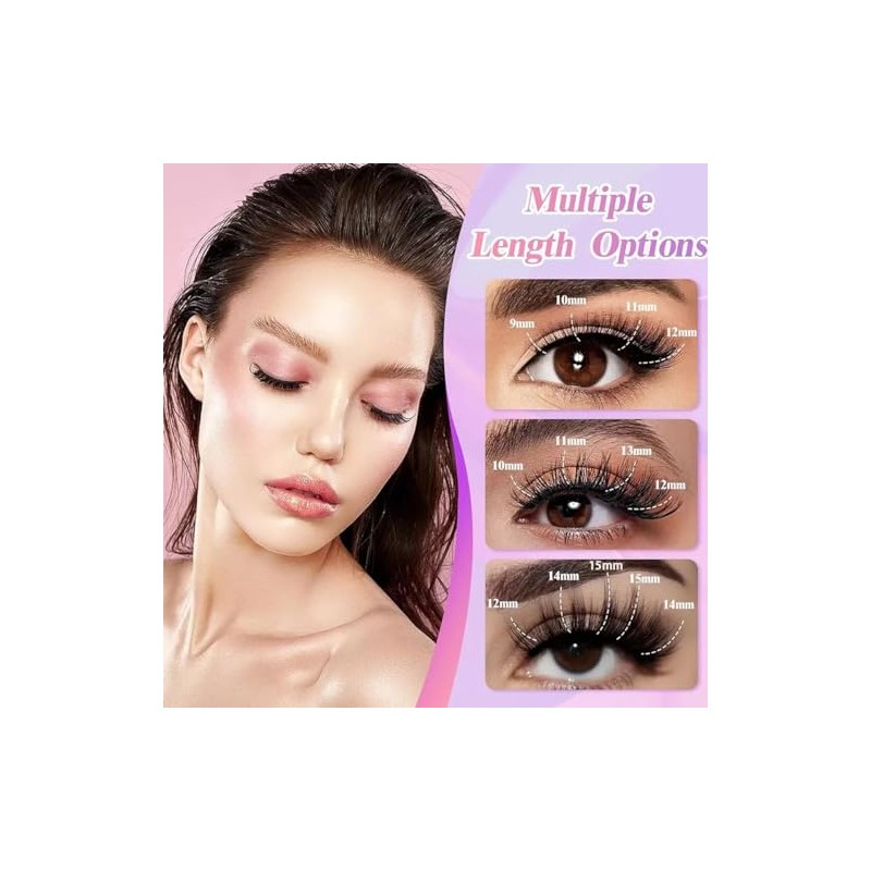 Pestañas postizas kit,Extensión Pestañas,Pestañas de clúster 222 Racimos 8-16mm Mixtas,pestañas