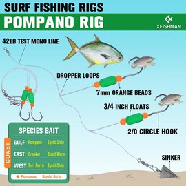 Pompano-Rigs-for-Surf-Fishing-Saltwater-Gear with Double Circle & Wide Gap Hook-6-Pack Surf Fishing Tackle