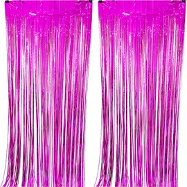 CYBERNOVA 2 Pack Fringe Curtain Backdrop, 3.2Ft x 6.6Ft Metallic Tinsel Foil Fringe Streamers Curtains Background for Wedding Birthday Anniversary Graduation Party Decoration (Bright Pink)