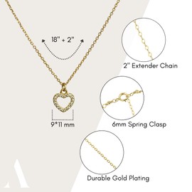 Annika Bella Heart Necklace - Stackable Charm Necklaces, Cubic Zirconia Pendant Jewellery, Gold Neck Chain for Women, Everyday Jewellery, Valentine Gift for Her (1pc)