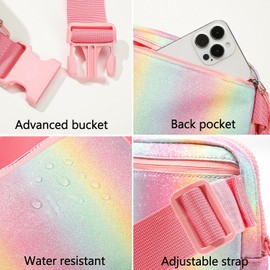 cotmcor Cute Fanny Pack for Girls, Kids Belt Bag Teen Girls Crossbody Waist Bag Gift (Pink Rainbow R)