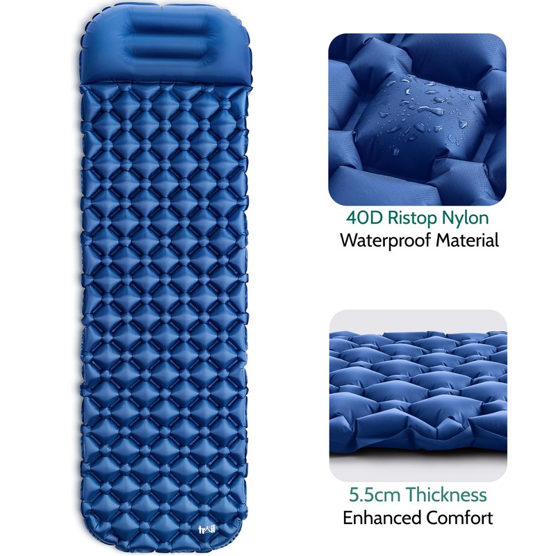 Lightweight Sleeping Mat With Pillow, Ultra Light Inflatable Camping Pad,
