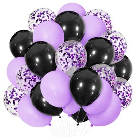 Bealif Purple Black Balloons, 30 Pcs 12 Inch Latex Balloons with Purple Confetti Balloons Purple and Black Theme Party Decorations for Birthday Party Wedding Anniversary Festival Carnival Baby Shower