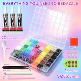 48000 Pcs Resin Jelly Rhinestones Bedazzling Kit - 48 Colors Multicolor Flatback Gems with 3×10ml B7000 Jewelry Glue & Diamond Art Tools, All-in-One Bedazzler Set for Shoes Books Crafts Nail Art