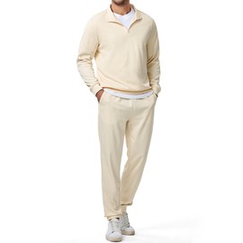 Dokotoo Men Men's Track Suits 2 Piece Outfits 1/4 Zip Polo Sweatsuits Joggers Sweatpants Sweatsuit Sets Apricot M