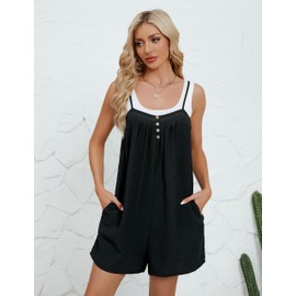 BMJL Womens Summer Rompers Sleeveless Shorts Overalls Vacation Outfits Jumpsuit With Pockets 2024(Black, L)