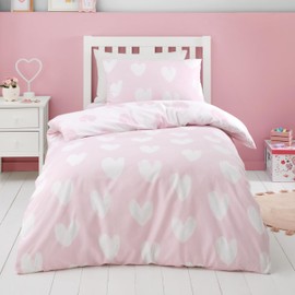 Catherine Lansfield Brushed Cotton Hearts Reversible Junior Duvet Cover Set with Pillowcase Pink