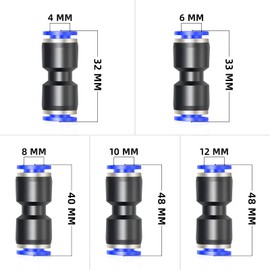 ERGAOBOY 60 Pieces 4 mm 6 mm 8 mm 10 mm 12 mm Hose OD Push To Connect Fitting Kits, Straight Pneumatic Connections (PU4 PU6 PU8 PU10 PU12)