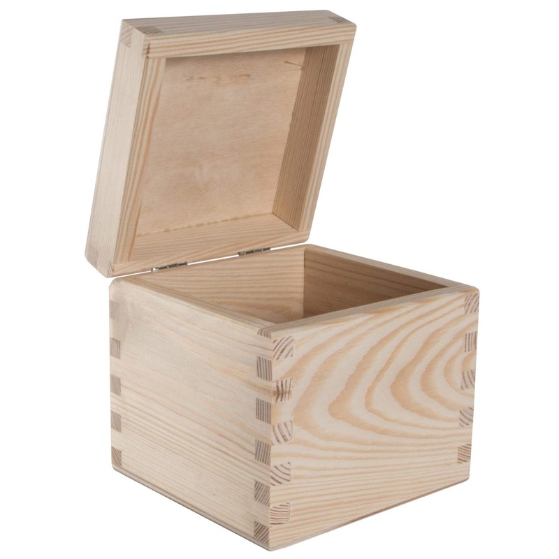 Small Square Cube Wooden Box with Lid | 11 x