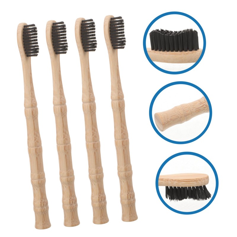 ORFOFE 4pcs Bamboo Toothbrushes with Soft Bristles Ergonomic Design for