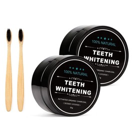 YALFEN 2-Pack Activated Charcoal Teeth Whitening Powder Natural Coconut Teeth Whitener with Bamboo Brush