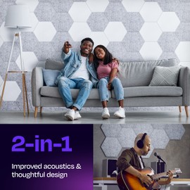 Ekkogo Acoustic Panels 12-Pack Soundproof Wall Panels 14"X12.1"X0.4" Sound Panels High Density Sound Dampening Panels - [Smoky White Hexagon]