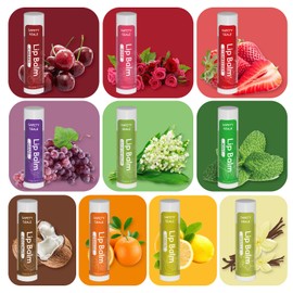 10 Pack Natural Lip Balm Bulk with Vitamin E and Coconut Oil Valentine's Choice Gift - Moisturizing, Soothing, and Repairing Dry and Chapped Lips - 10 Flavors - Non-GMO