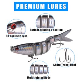 Bass Fishing Lures, 5pcs Bionic Swimming Lures Multi Jointed Swimbait Top Water Sinking Lure Kit for Freshwater Saltwater 5.3in
