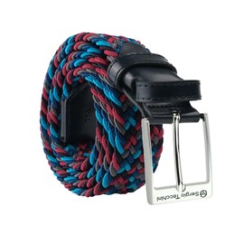 Sergio Tacchini Braided Men's and Women's Belt, Made of Elastic Fabric with Genuine Leather Inserts, Gift Box, Multicolor Bordeaux Blue Jeans